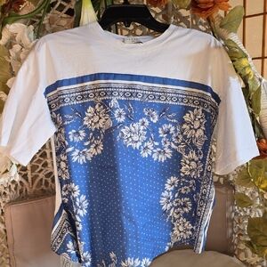 Floral Blue and White Tee